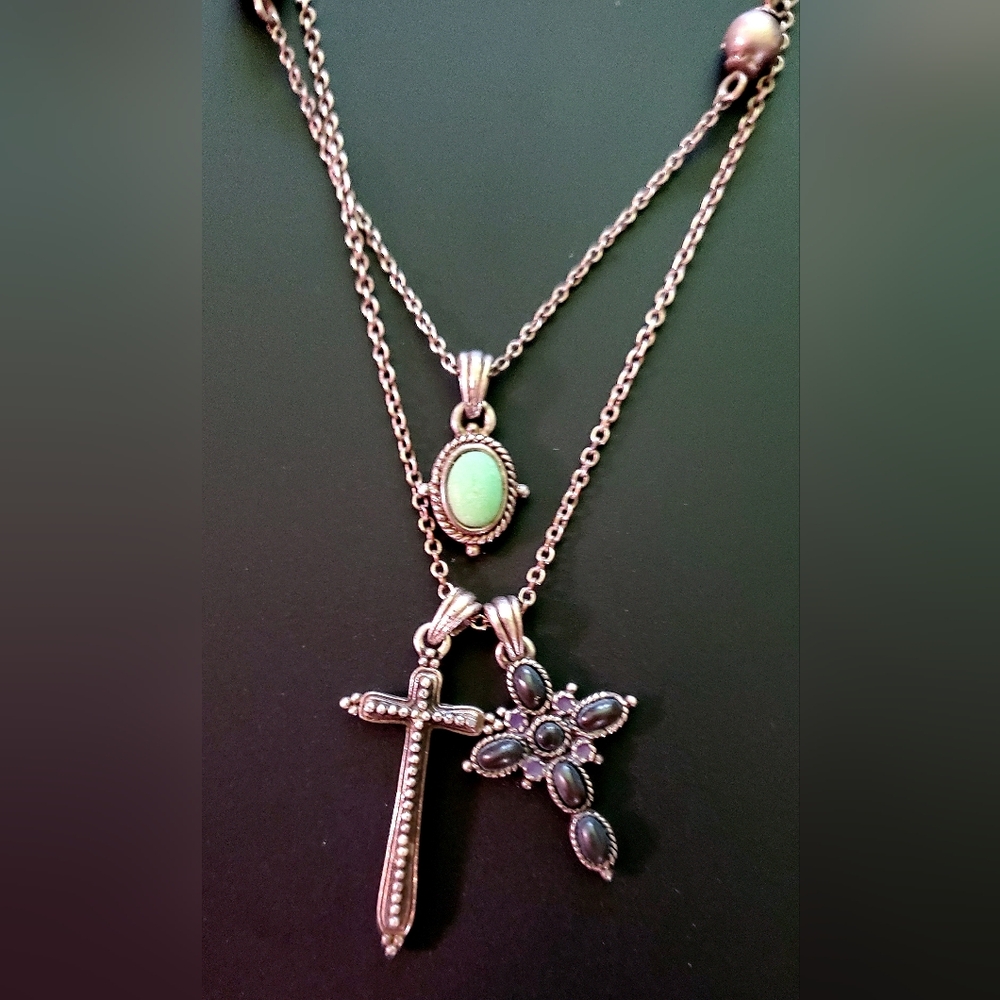 Lucky Brand Layered Necklace with Turquoise, Purple, Black Accents